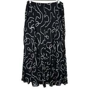 Rafael Black White Circle Midi Skirt Women's Sz L Vintage Whimsigoth Lined Flowy